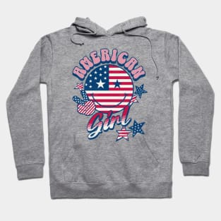 American Girl American Flag Retro Smiley Face Hoodie